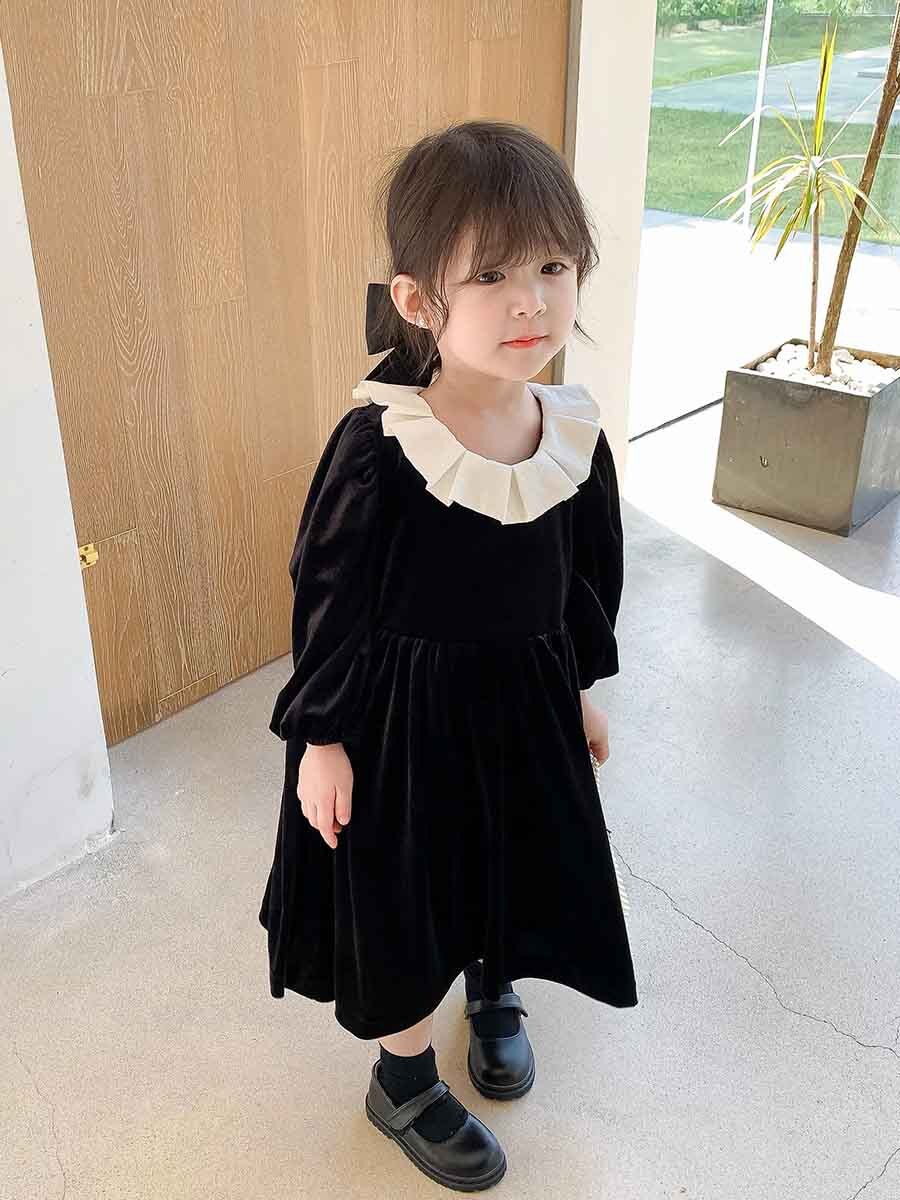 Autumn Girls Long Sleeve Princess Dress Kids Vintage Black Dress Girl Dress