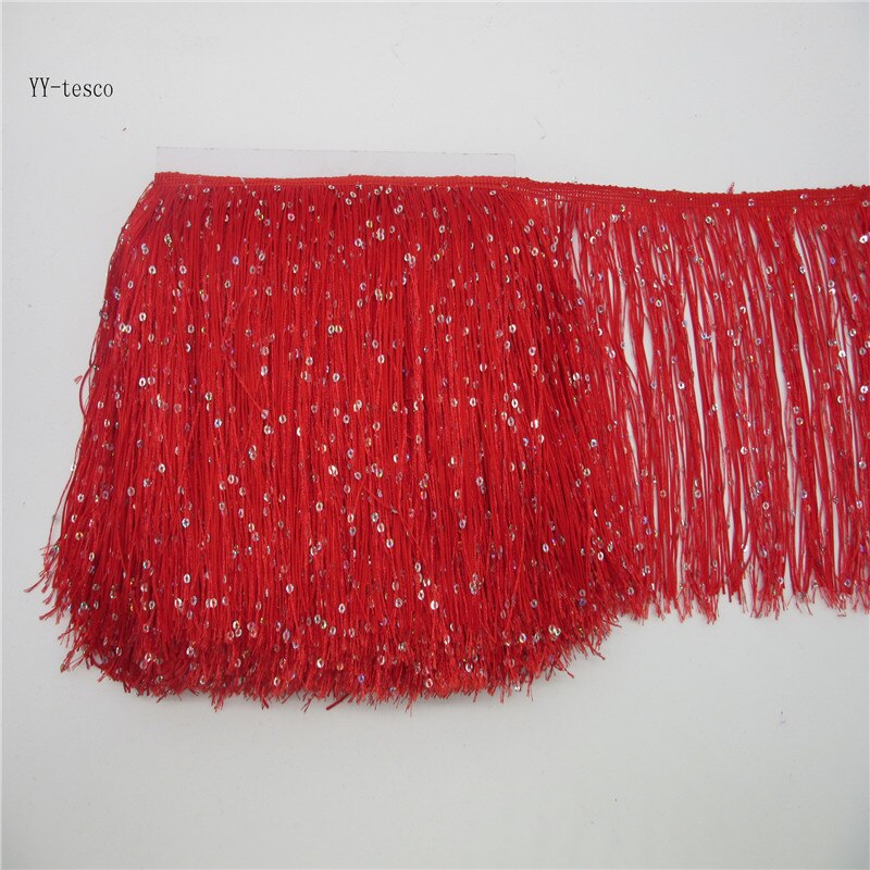 YY-tesco 10 Meters 20cm Wide Lace Fringe Trim Tassel Fringe Trimming For DIY Latin Dress Stage Clothes Accessories Lace Ribbon: Red