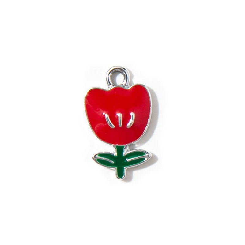 Breloques en forme de fleur de tulipe rouge émail argent, pendentif pour bijoux, fabrication de Bracelet, boucles d&#39;oreilles, collier, accessoires, 10 pièces: silver red