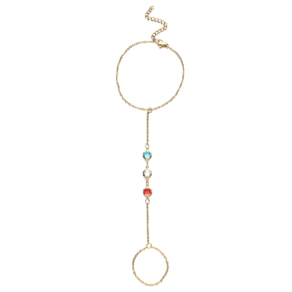 MinaMaMa Mode Eenvoudige Rvs Kleurrijke Crystal Link Chain Vinger Armbanden Voor Vrouwen Vinger Hand Chain Sieraden: Hot Stamping