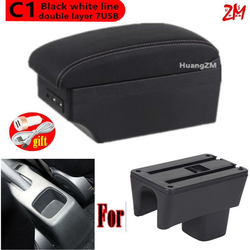 For Suzuki Swift Armrest Box For Suzuki Swift Car Armrest 2005-2022 car accessories interior storage Box Retrofit parts with USB: C1 Black white line
