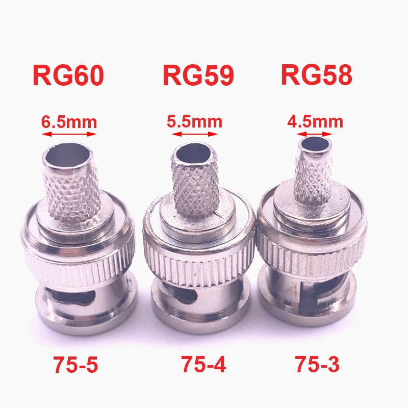 10szt Mosiężne złącze męskie 3 w 1 BNC Q9 Crimp 50Ω RG58 RG59 RG60 RG142 RG400 LMR195 RF Coax Cable Straight Connector do kamer CCTV