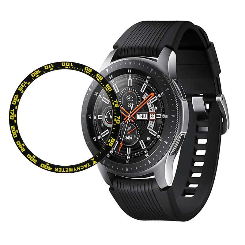 Anillo biselado para Samsung Galaxy Watch, 46mm, 42mm, Frontier/Classic, funda protectora de Metal para Samsung Gear S2 S3, funda de reloj: Style B Black yellow / Watch 42mm-Gear S2