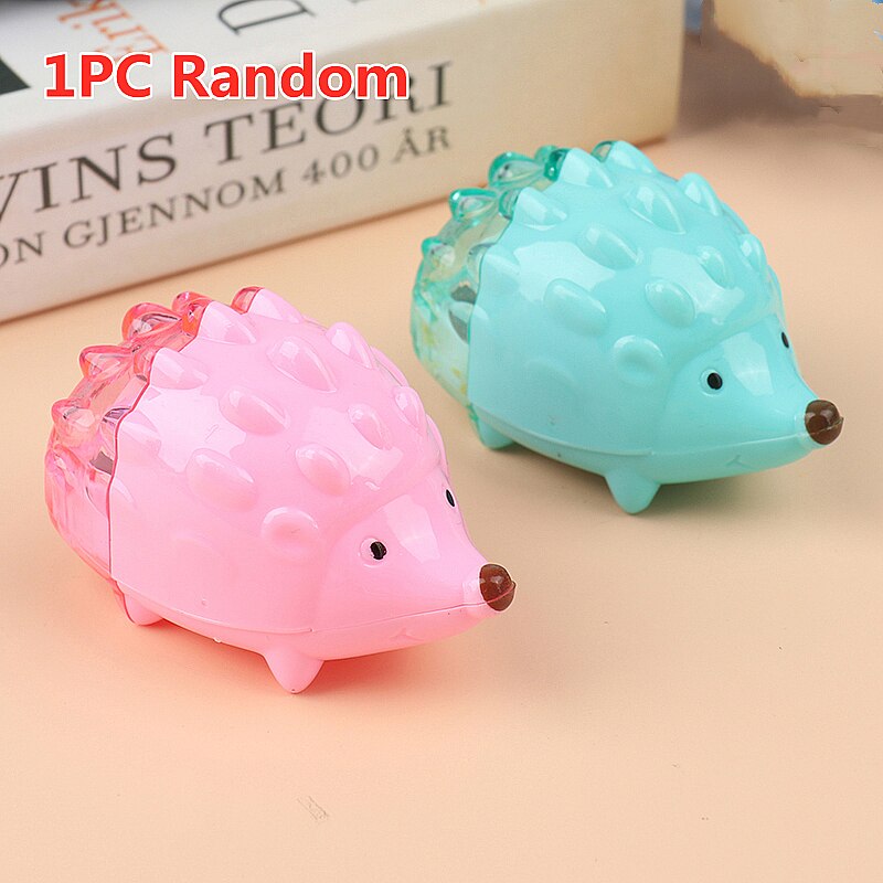 1PC Cute Owl Pig Hedgehog Hippo Plastic Pencil Sharpener Lovely Multiple Animals Stationery for School Kids: Hedgehog Dual Holes