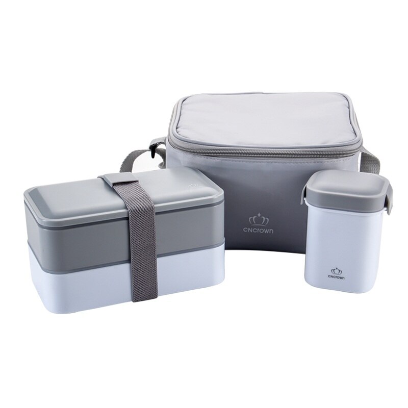 bento box set Japanese Style Lunch Box With Soup Mug Double Sealed Insulated Portable Food storage container Microwavable: Gray set