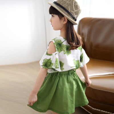 Summer Teenage Girls Suit Girl Clothing Set Kids Short Sleeve Princess Children Clothes Sets Outfits 5 6 8 9 10 11 12 Years: Army Green / 6