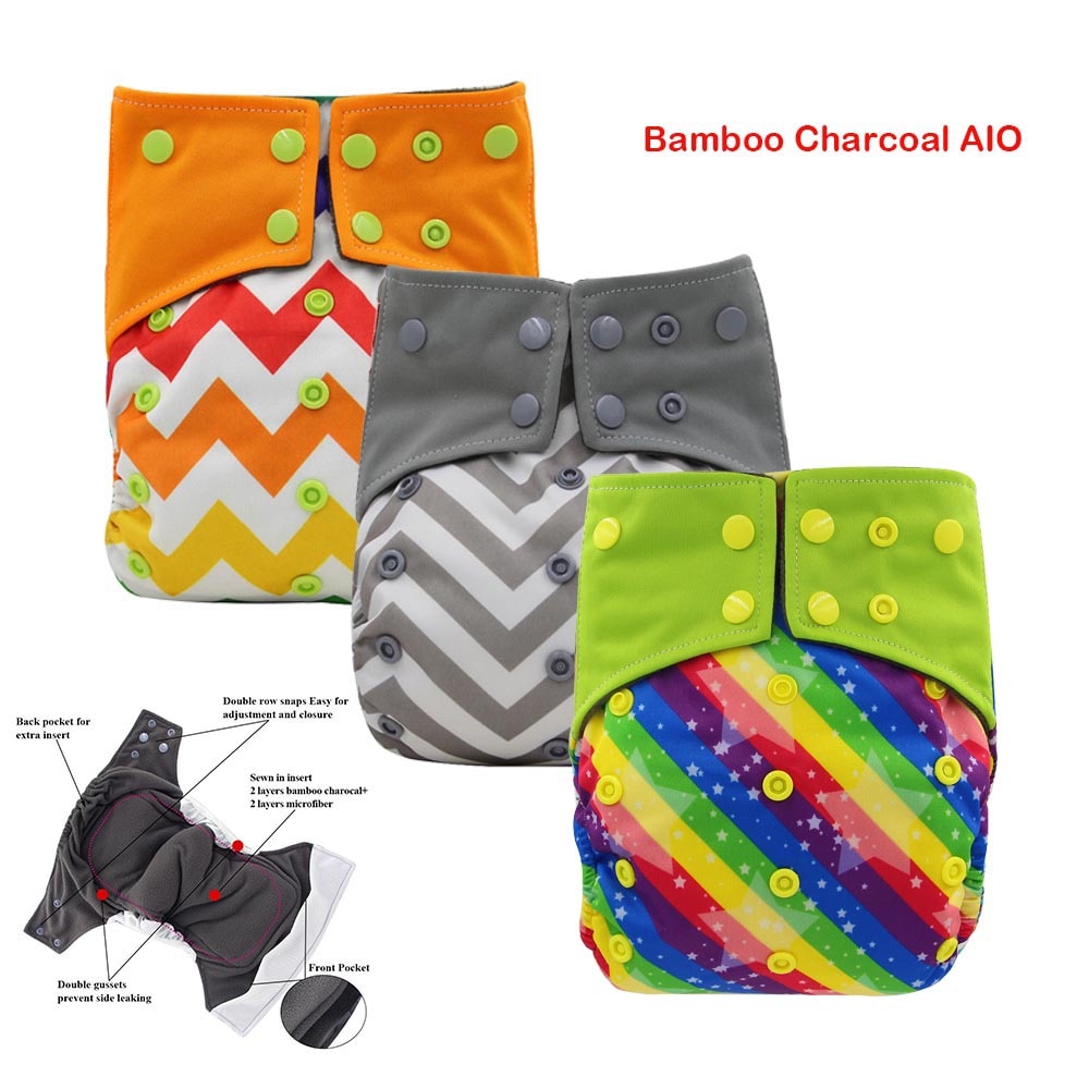 Ohbabyka AIO Cloth Diaper Cover Couche Lavable Bamboo Charcoal Washable Waterproof Newborn Baby Diapers Reusable Diaper Nappies