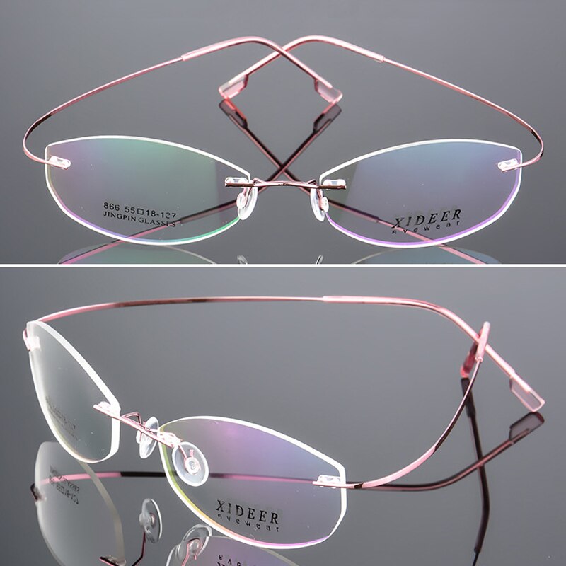 Seemfly titanium legering briller ramme superelastiske kantløse kvinder metal ultralette briller ramme kvindelige beskyttelsesbriller unisex briller: Lyserød