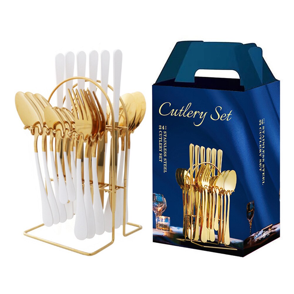 24Piece Gold Silverware Set Service for 6 Premium Stainless Steel Flatware Set With Box Include Knife Fork Spoon Knife: 11