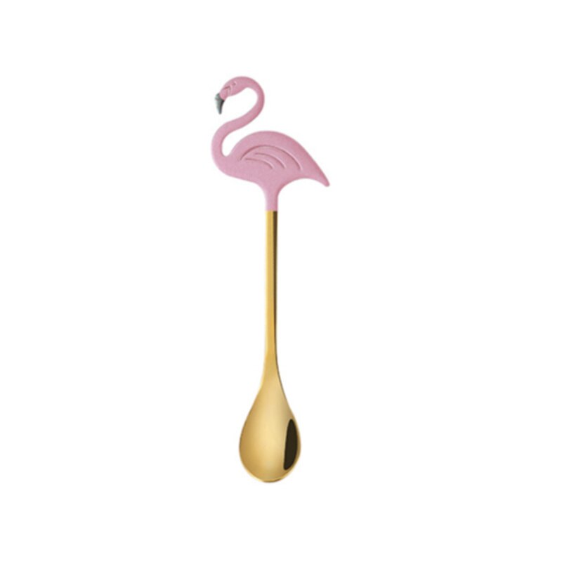 Platos de cerámica con forma de flamenco, vajilla creativa en 3D para postre, plato de frutas, bol para ensalada, platillo de desayuno y té original, estilo occidental, 1 unidad: Gold spoon
