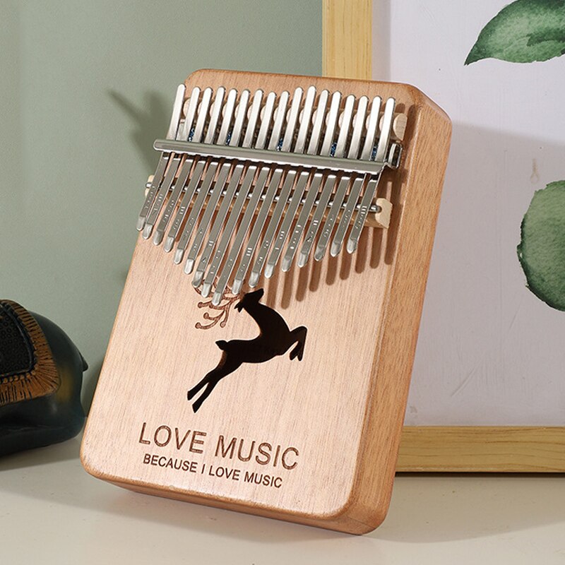 Kalimba 17 Keys Thumb Piano Mahogany Mbira Body Musical Instruments Handguard Wood Kalimba Piano Music Box: Deer Khaki