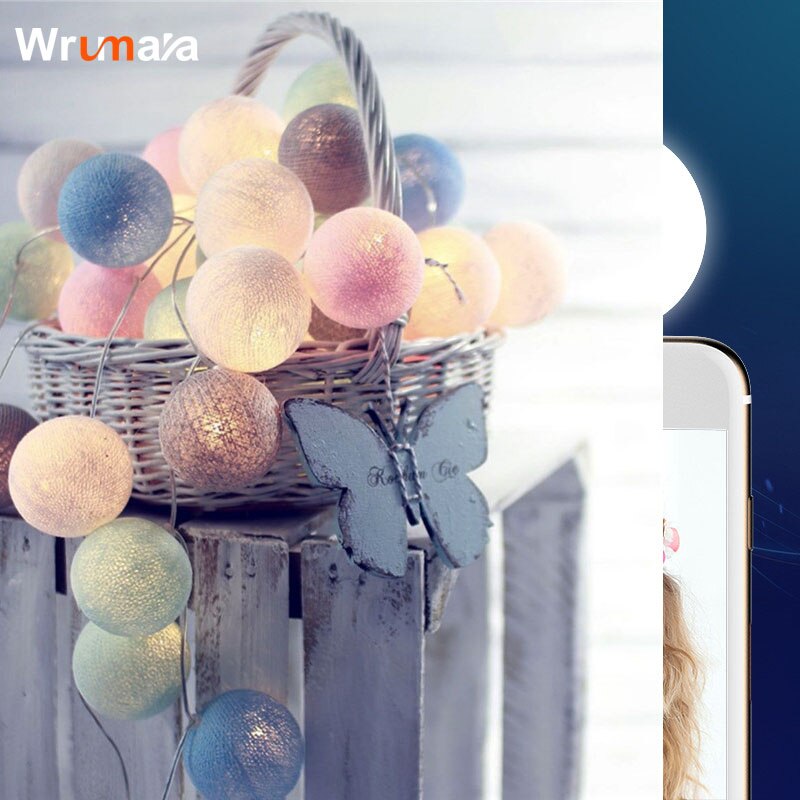 Wrumava 3 m 20 Globe Lichtslingers Batterij LED Guirlande Verlichting Warm Wit Thai LED Katoenen Bal Licht Chain Party Kerst lichten