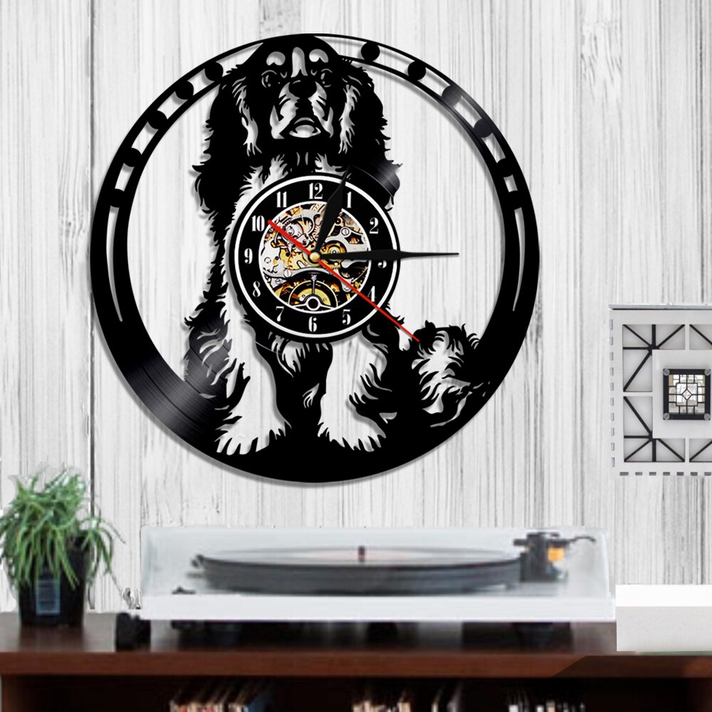 Cavalier king charles spaniel hund 3d veggklokke vinylplate klokke valp ainmal barnehage kunst veggdekor for kjæledyrelsker