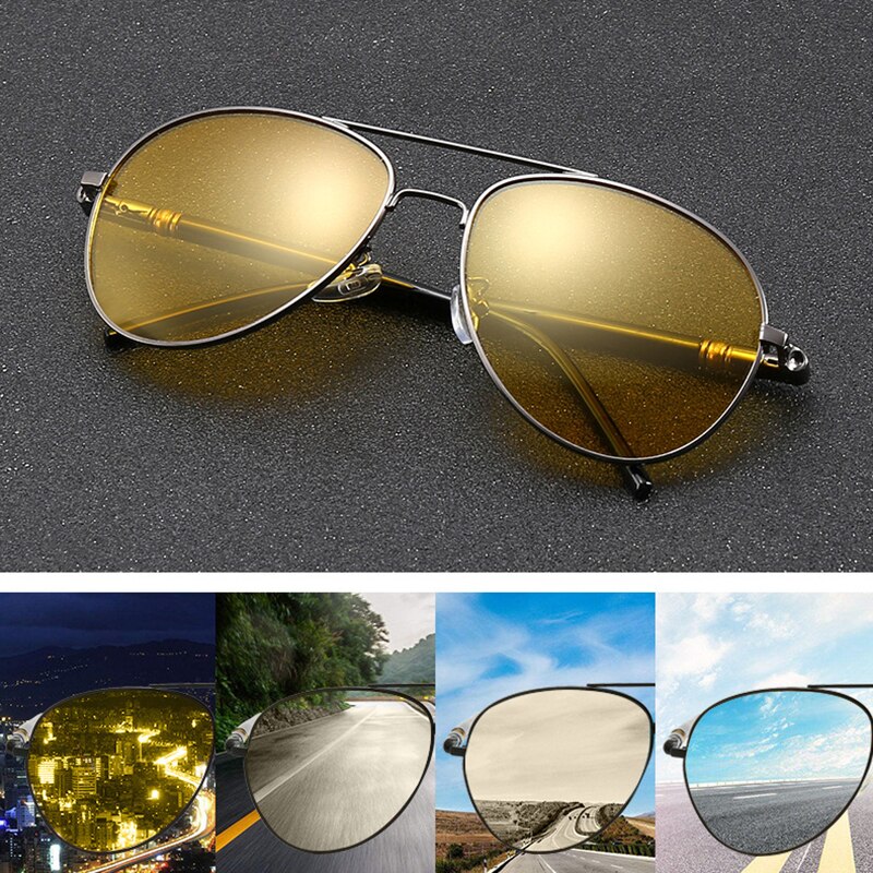 Metal Night Vision Glasses for driving Yellow Lens Eyeglasses Day Night Polarized Photochromic Brown Pilot goggle Eyewear L3