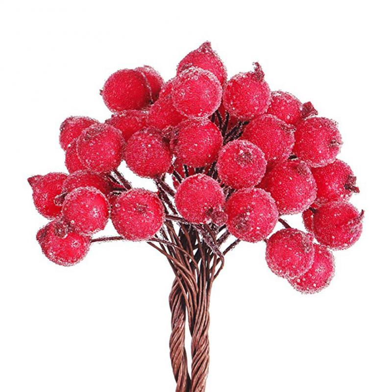 40 Pcs Mini Kerst Schuim Frosted Fruit Kunstmatige Rode Holly Berry Levendige Bloem Home Decor Bruiloft Rode Berry Woonkamer Decor