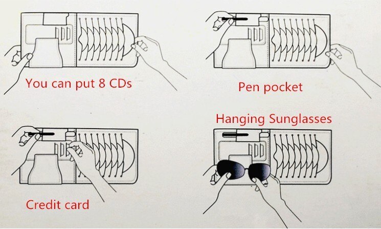 8 stuks schijven auto cd-houder auto zonneklep dvd-schijf kaarthouder clipper tas auto cd-tassen koffers