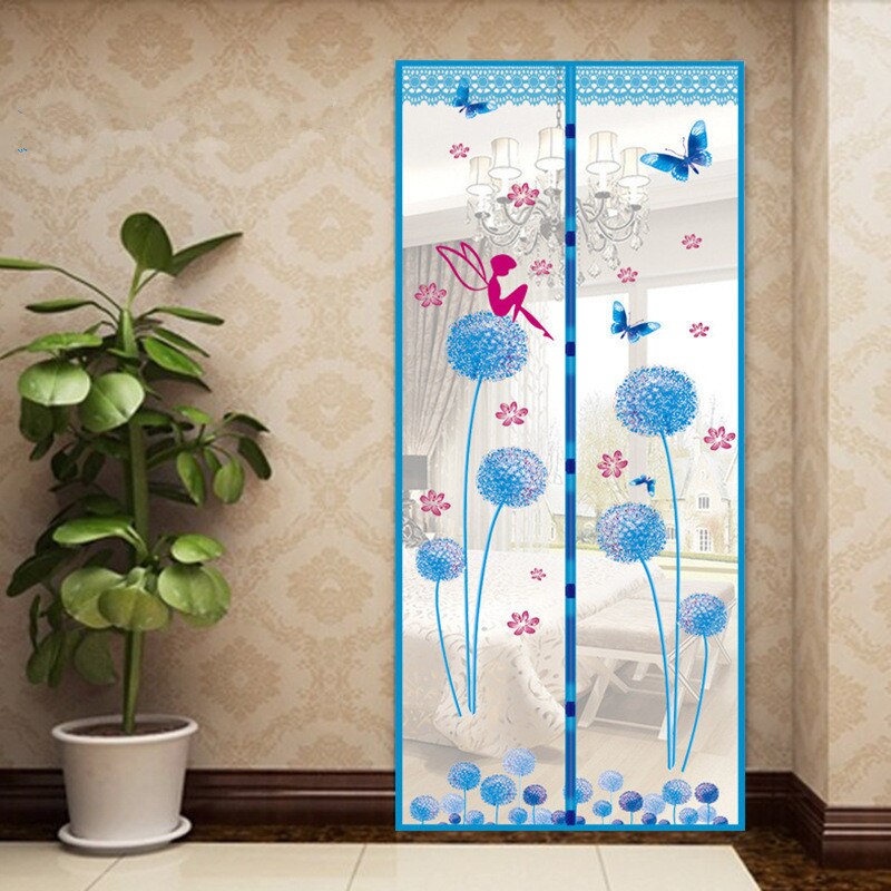 Style d'été fermeture maille moustiquaire écrans de fenêtre rideau Anti moustique magnétique Tulle rideau de douche porte écran: Dandelion blue / 100x210cm