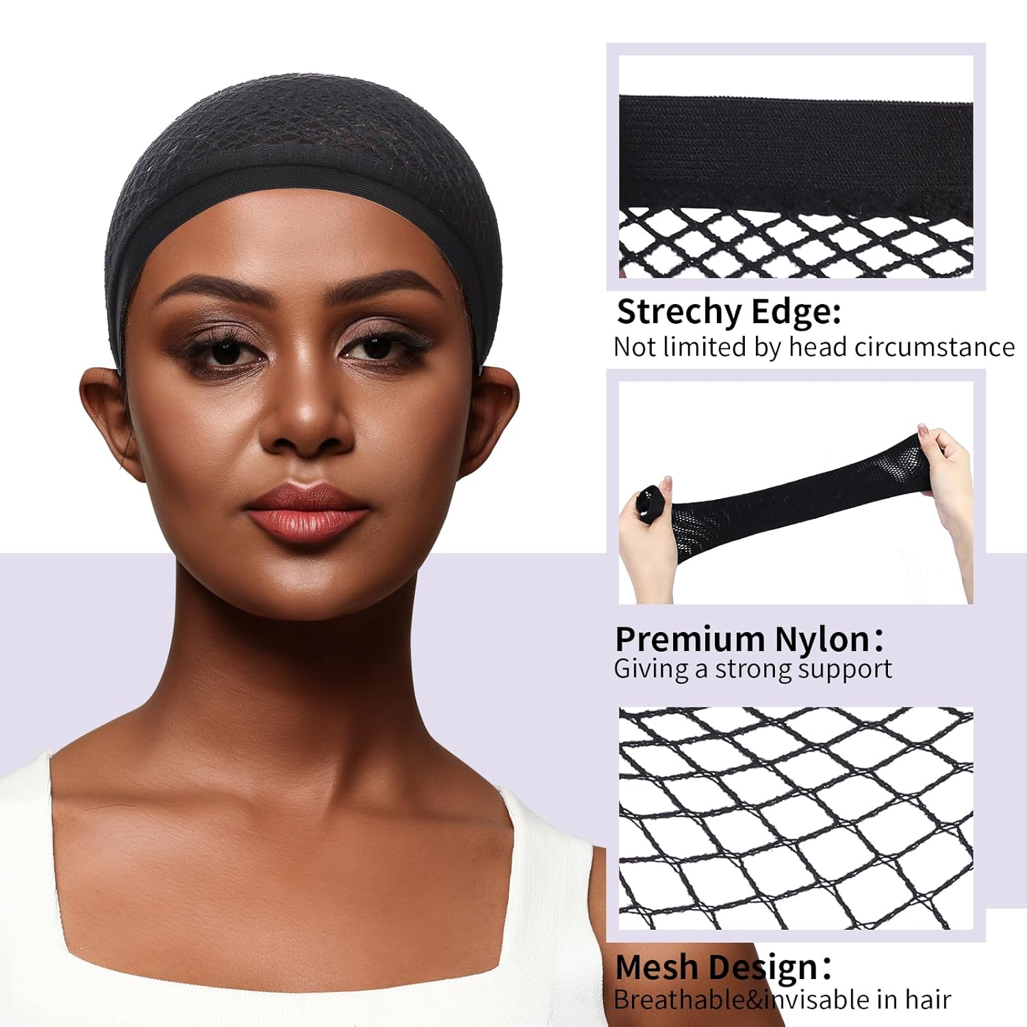 Black Skin Wig Cap, Hair Net for Wigs,Wig Caps for Women, Large Mesh Wig Cap for Long Hair,Nylon Wig Net Non Slip for Daily use