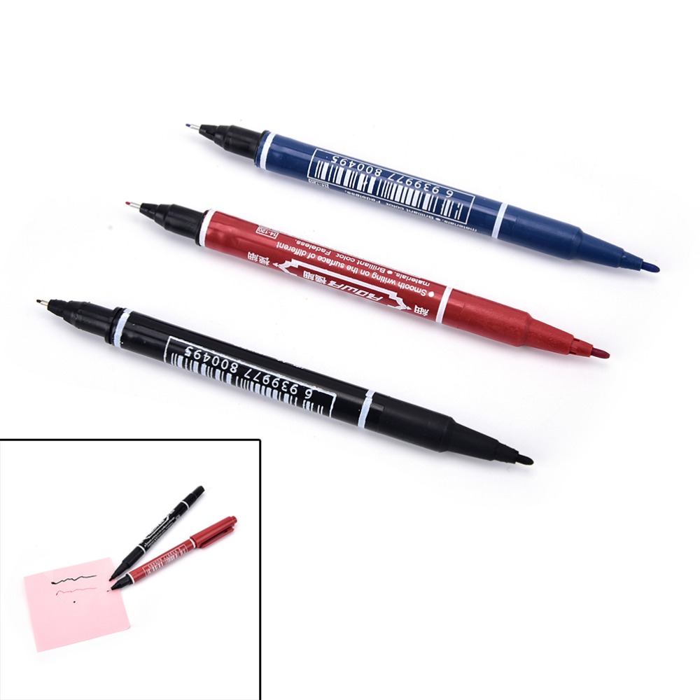 3PCS 3 Kleuren Waterdichte Inkt Draagbare Fijne Kleur Marker Pen Praktische Dubbele Hand Marker Pennen Briefpapier