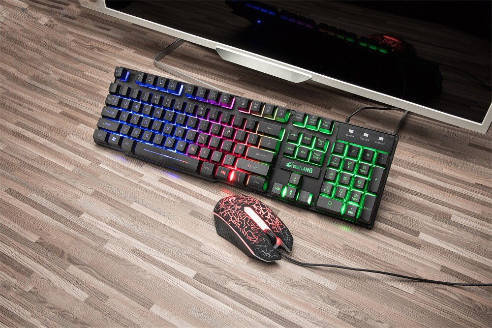 T9 Regenbogen Hintergrundbeleuchtung USB Ergonomische Spielen Englisch Tastatur Und Maus einstellen Schreibtisch Büro Unterhaltung Für Laptop Pc Gamer