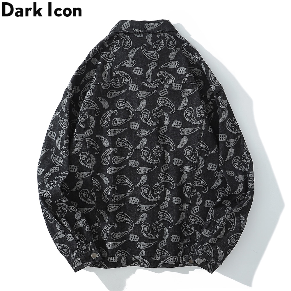 dunkel Symbol Bandana Jacquard Denim Jacken Männer drehen-unten Kragen Jean Jacken Männer der Jacke