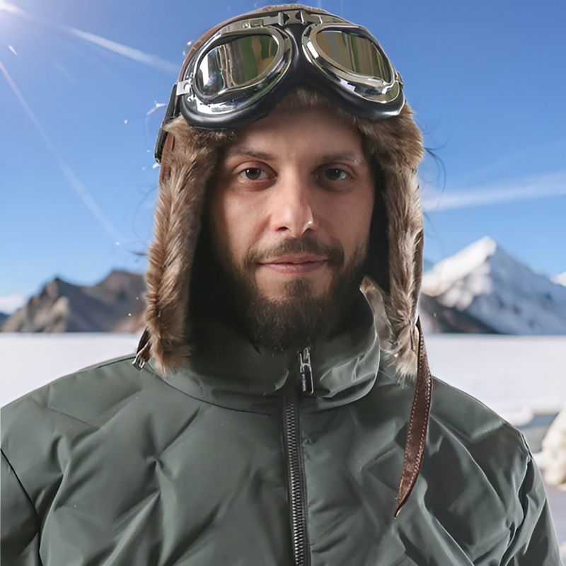 Herre vinterbomberhatt med beskyttelsesbriller utendørs motorsykkel vindtett varm fuskepels pilot øreklaffhatt skinn termisk ushanka