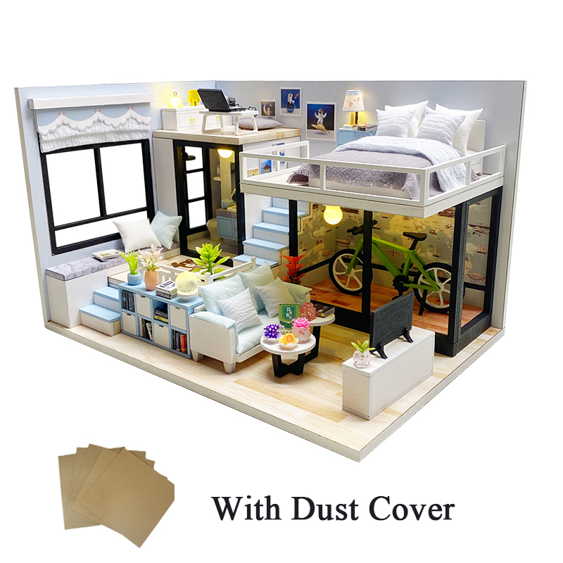 Maisons de poupées en bois pour adultes, bricolage, Kits de construction miniatures avec meubles, maisons de poupées légères, jouets, d'anniversaire pour adultes: rosé Gris