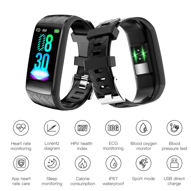 V3E ECG SPO2 Smart Band Heart Rate Blood Pressure Monitor Smart Bracelet Fitness Tracker Watch IP67 Waterproof Sport Wristbands