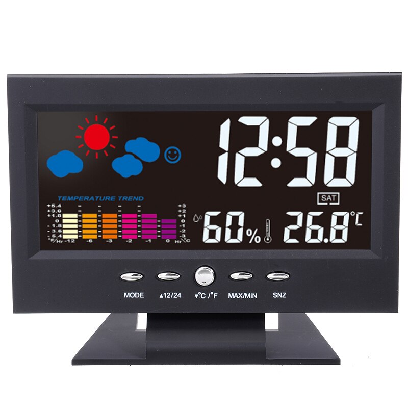 LCD Color Screen Digital Clock Electronic Temperature Alarm Clock Timer With Sound Sensor Light Up Calendar Function Home Clock