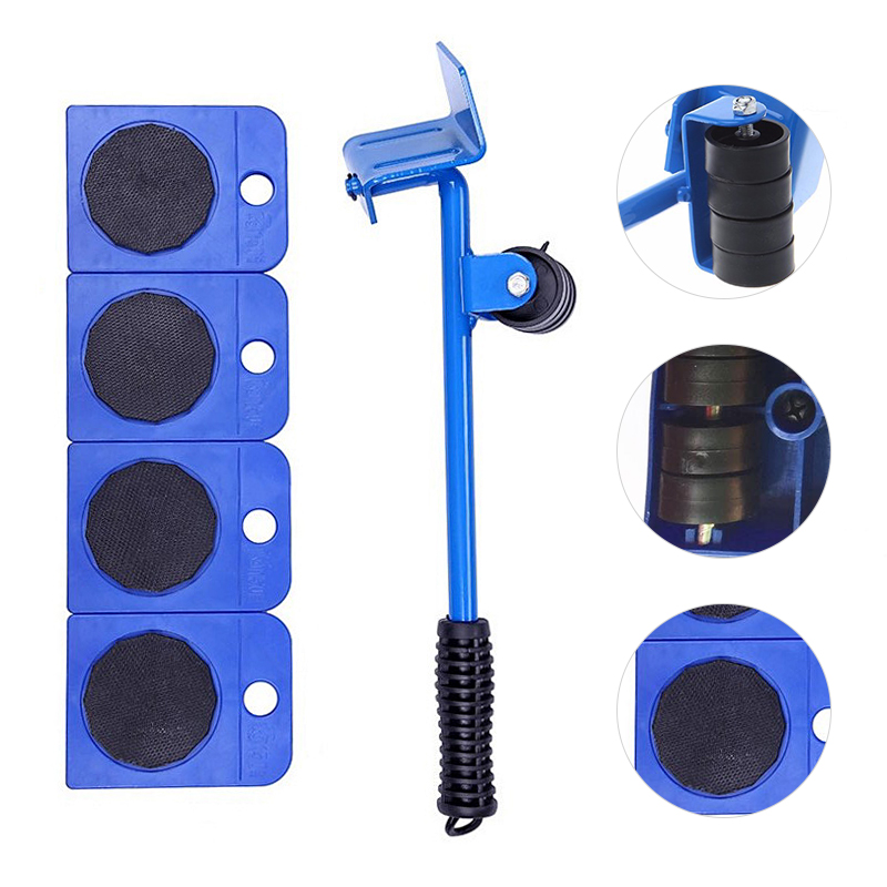 5Pcs Furniture Transport Lifter Tool Set Heavy Stuffs Moving Hand Tools Set Wheel Bar Mover Device Max Up For 100Kg/220Lbs