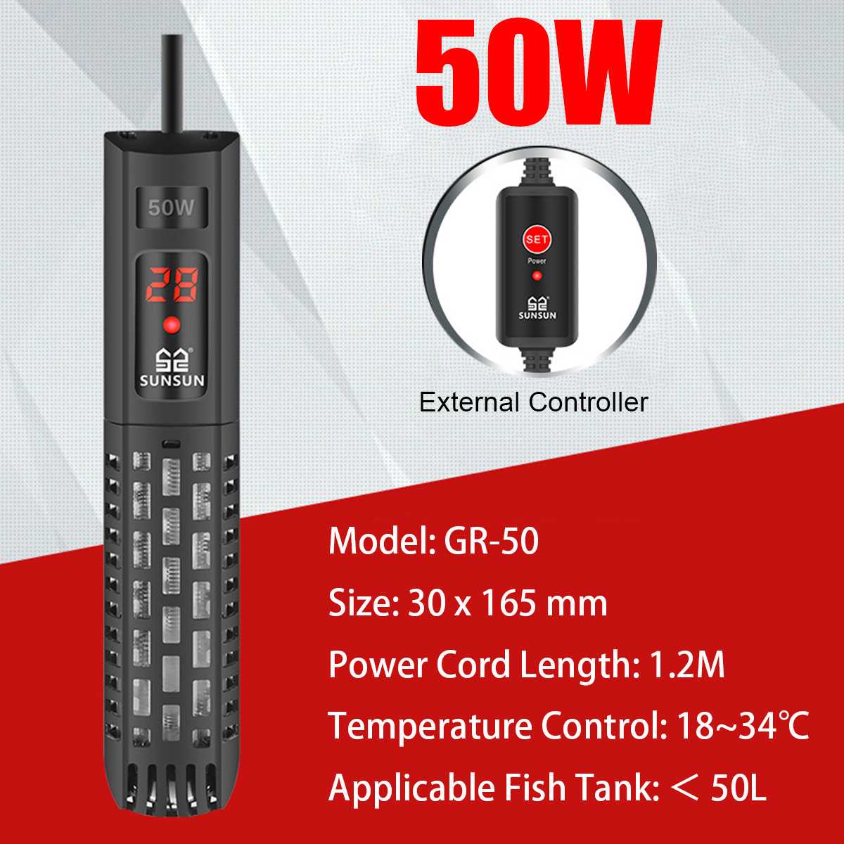 50w-500w akvarievarmestang intelligent lcd-skærm digital justerbar konstant temperaturkontrol akvariumvarmer: 50w
