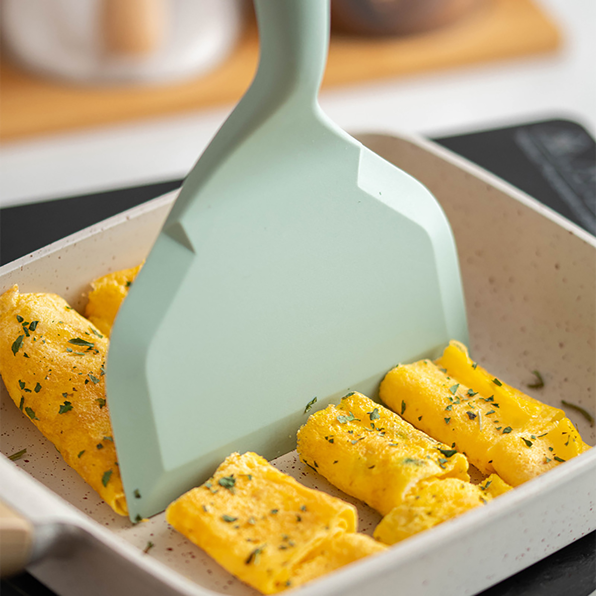Espátula de silicona con mango de madera, espátula antiadherente de boca ancha para freír, termoestabilidad, herramienta de cocina, 1 ud.