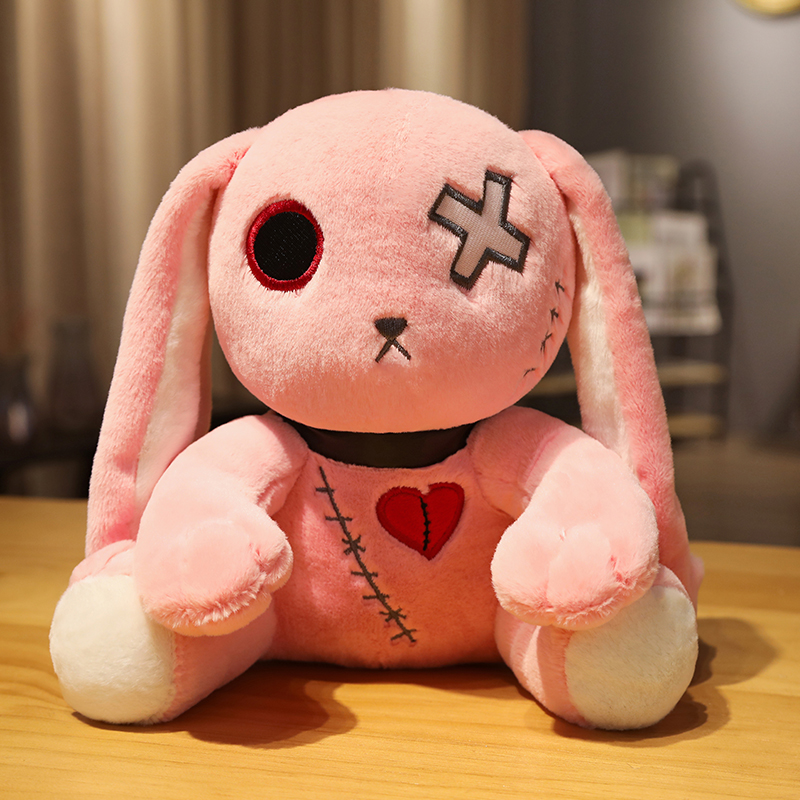 Dark Series-conejo de peluche de juguete para niños, muñeco de peluche estilo gótico Rock, conejo de peluche para Halloween, decoración del hogar: Rosa / 11cm-30cm