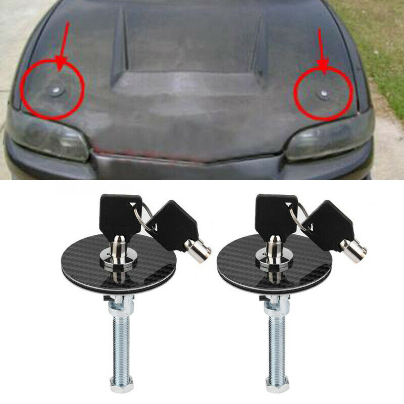 Car Black Aluminum &Carbon Fiber Racing Mount Bonnet Hood Pins Latch Key Locking High Materials