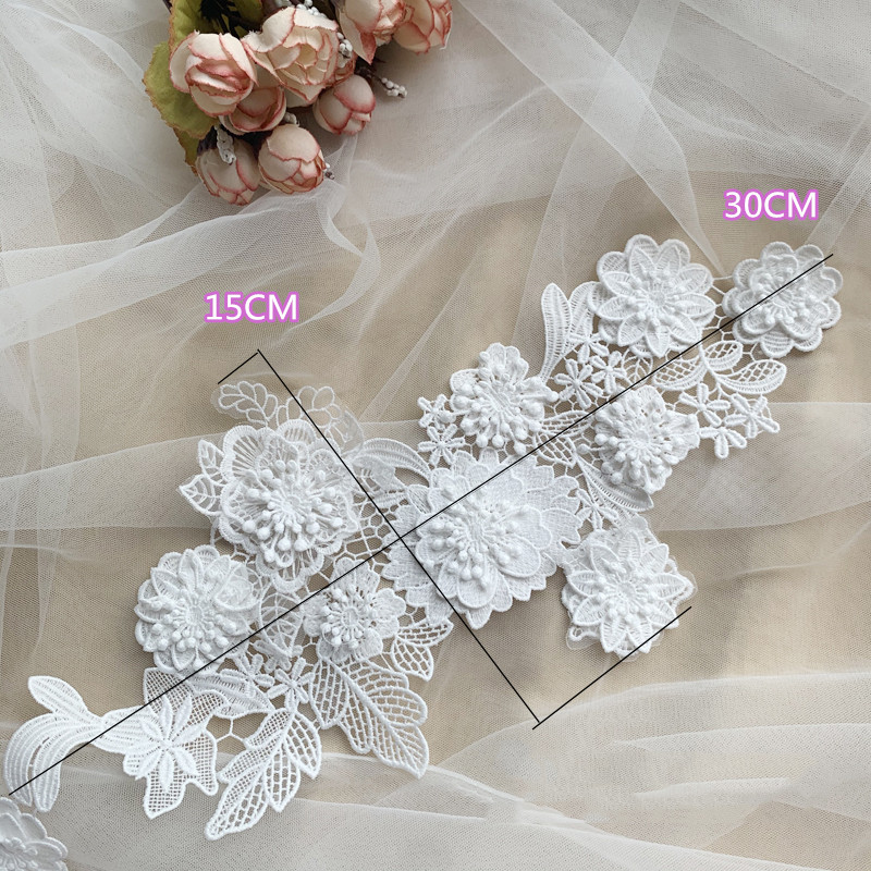 Melk Zijde Borduurwerk Meerlagig 3D Bloemen Kant Spiegel Applique, Decoratief Naaien Accessoires, Trouwjurken, RS2899