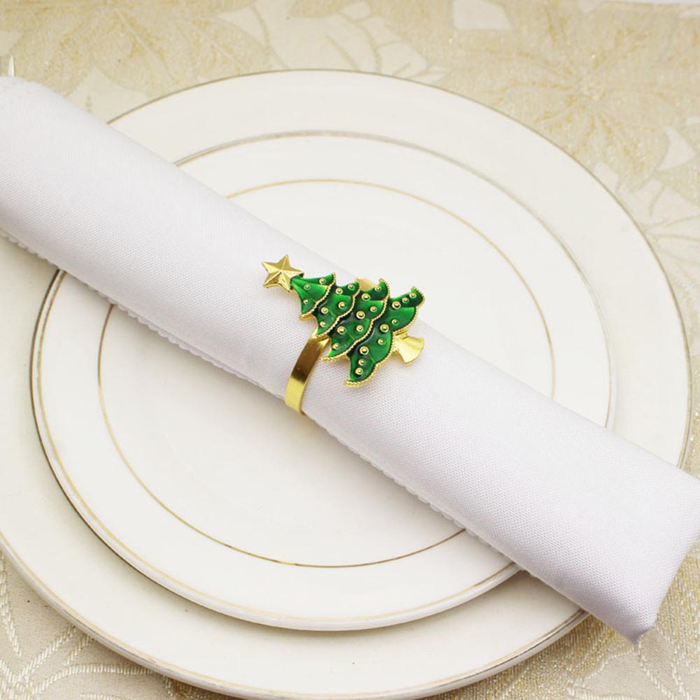 6 Stuks Prachtige Kerstboom Servetring Decoratieve Servet Houder Gesp Retro Rhinestone Craft Voor Kerst Bureau Decoratie