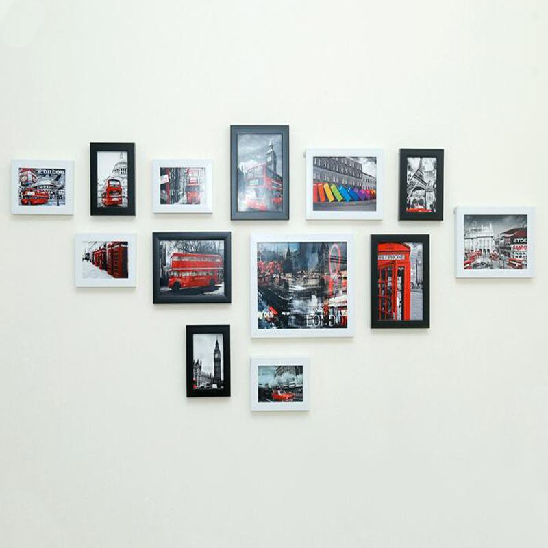 13Pcs/set Wall Hanging Photo Combination Frame Set Bedroom Living Room Wall Decoration Art Home Decor Family Picture Display: black and white