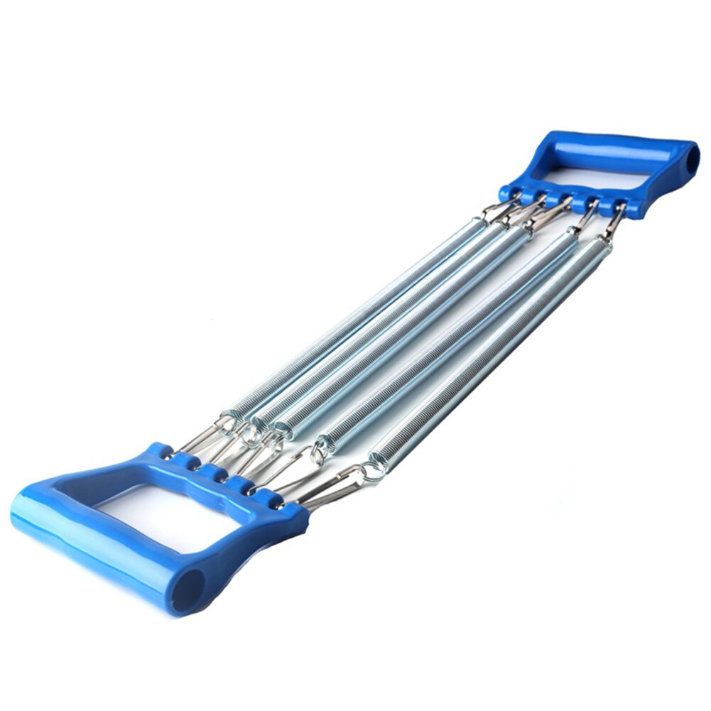 Borst Expander Hand Gripper 5 Springs Houten Handvat Verstelbare Sterkte Lente Spanner Fitness Multi Functie Pull Expander: Blauw