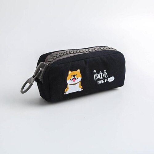Grote Rits Etui School Etui Voor Meisjes Jongens Student Briefpapier Canvas Fruit Potlood Tas Leuke Pen Box School levert: black