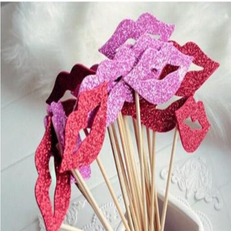 Funny Red Mouth Lip DIY Photo Props Booth Photography Kids Cake Topper Props with Wood Stick Party Wedding Birthday