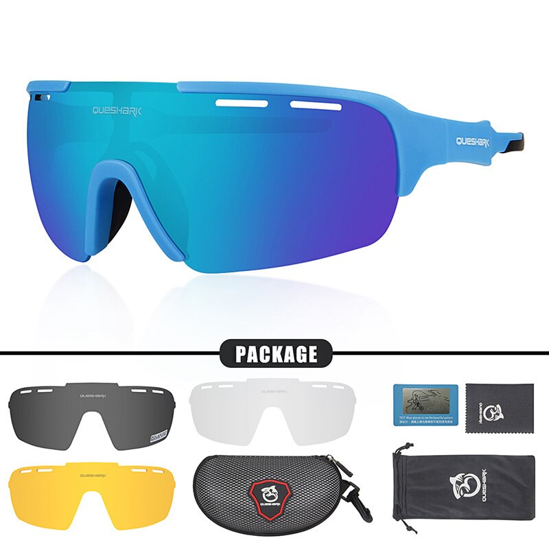 QUESHARK Fietsen Bril Gepolariseerde Fiets Bril Racing Eyewear Voor Mannen Vrouwen Sport Bril: Blue