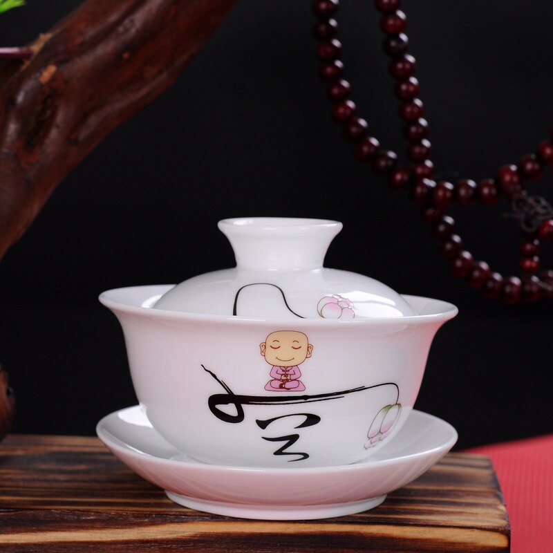 Hvid porcelæn te terrin kop,gaiwan te porcelæn grydesæt rejse smuk elkedel håndmalet låg skål te sæt 120ml: 01