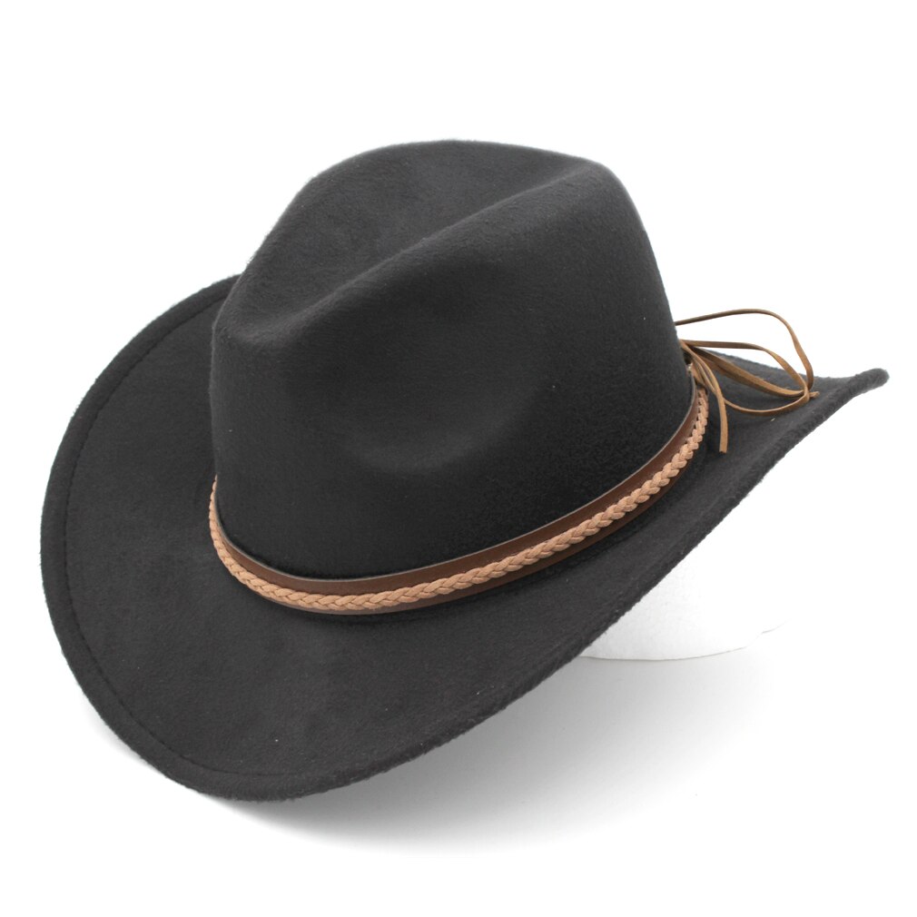 Mistdawn kvinnor män ullblandning western cowboyhatt bred brätte cowgirl ridkeps vinter brun hattband storlek 56-58cm: Svart