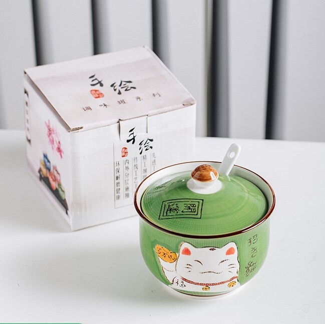 Håndmalet flerfarvet heldig kat i japansk stil keramisk krydderi grydekasse køkken hjemme salt peber flaske sukkerskål: 4