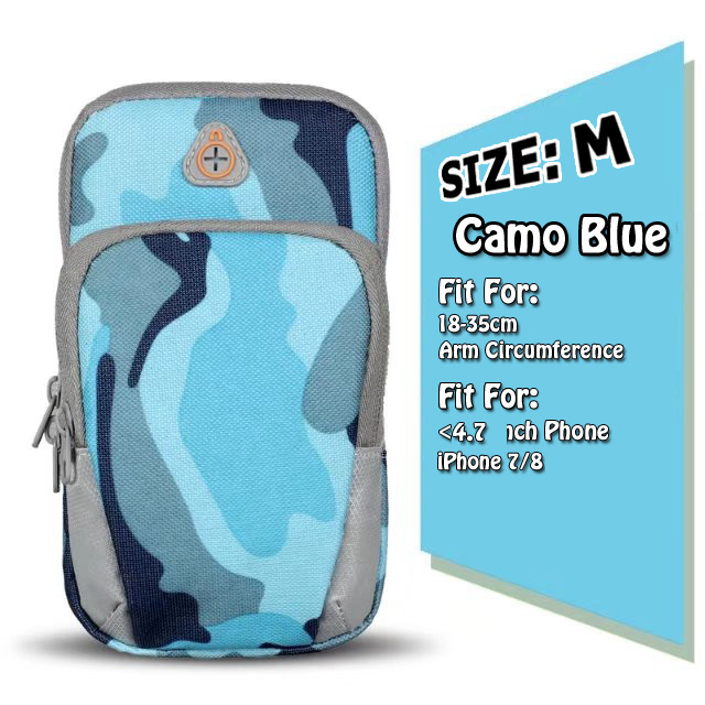 Mobiele Telefoon 6 Inch Sport Armband Running Case Voor iPhone X 8 Plus Galaxy S9 Waterdicht Camo Nylon Outdoor GYM bag Headset Poort: Camo Blue (M)