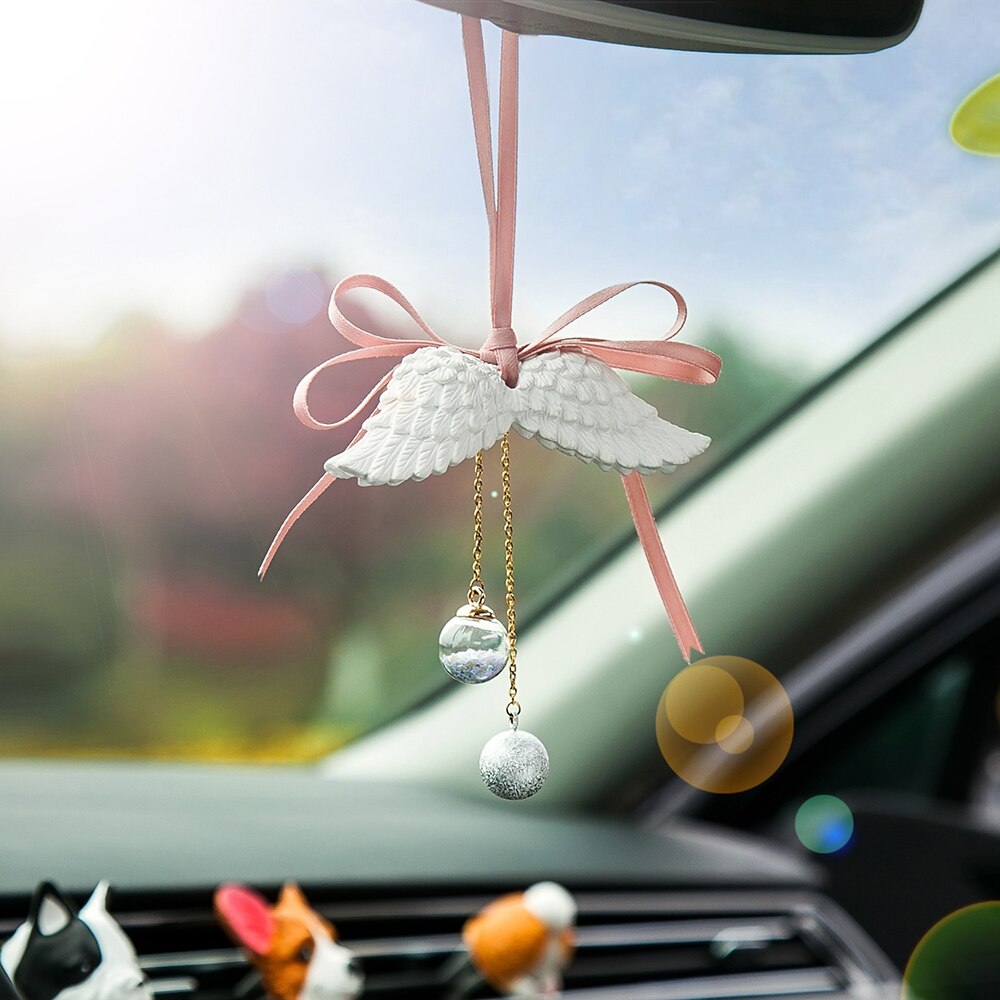 Car Pendant Angel Wings Automobile Rearview Mirror Decoration Ornaments Gypsum Wings Aromatherapy Air Freshener Car Accessories