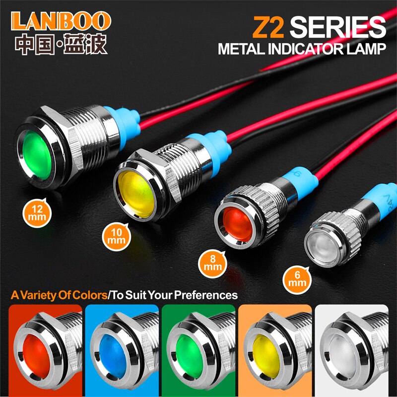 12V 24V 220V with wire red green blue yellow white indicator lamp single lights manufacture for 6mm LED indicator light