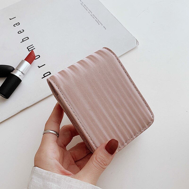 Ladies Mirror Small Lipstick Bag PU Leather Storage Bag Mini Makeup Box Multifunctional Women's Clutch Bag Wallet: Pink