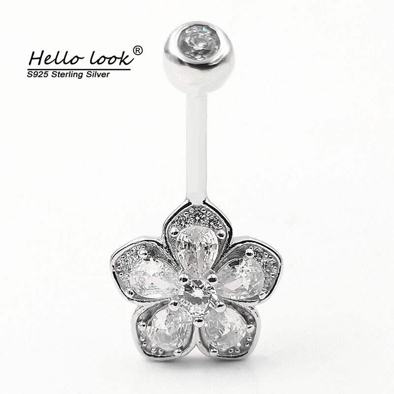 HelloLook 925 Sterling Silber Blume Bauchnabel Ring Feinen Sommer Zubehör Romantische Körper Schmuck Für Frauen