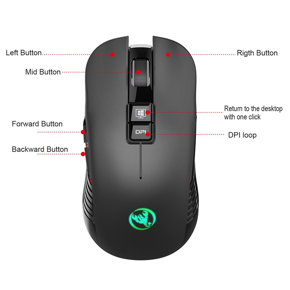 Hxsj T30 Draadloze Gaming Muis Muizen 3600Dpi 7-Kleur Computer Muis Backlight Oplaadbare Ergonomische Muizen Voor Pc Laptop desktop